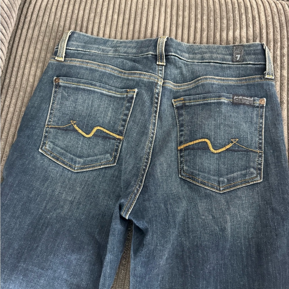 7 For All Mankind Blue Denim Jeans with Gold Stitching